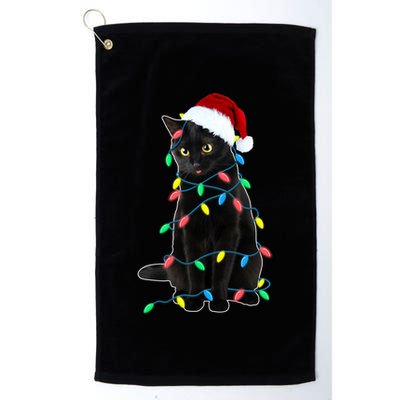 Black Cat Christmas Tree Lights Funny Santa Kitten Led Light Gift Golf Towel