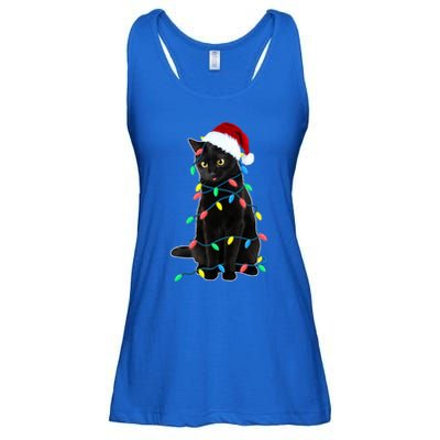 Black Cat Christmas Tree Lights Funny Santa Kitten Led Light Gift Ladies Essential Flowy Tank