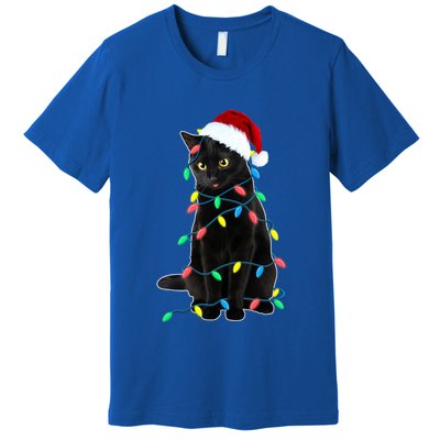Black Cat Christmas Tree Lights Funny Santa Kitten Led Light Gift Premium T-Shirt