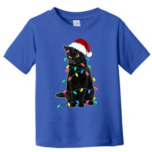 Black Cat Christmas Tree Lights Funny Santa Kitten Led Light Gift Toddler T-Shirt