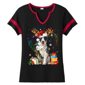 Border Collie Christmas Tree Light Pajama Dog Xmas Gift Ladies Halftime Notch Neck Tee