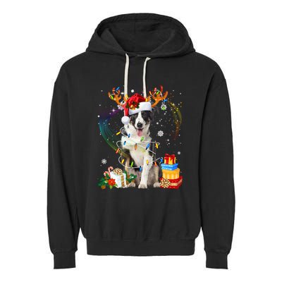 Border Collie Christmas Tree Light Pajama Dog Xmas Gift Garment-Dyed Fleece Hoodie
