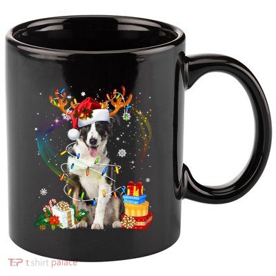 Border Collie Christmas Tree Light Pajama Dog Xmas Gift 11oz C Handle Ceramic Mug