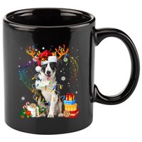 Border Collie Christmas Tree Light Pajama Dog Xmas Gift 11oz C Handle Ceramic Mug