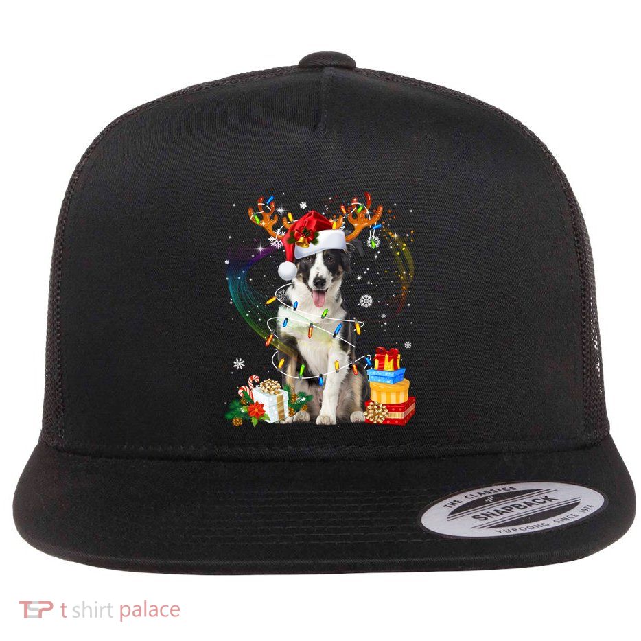 Border Collie Christmas Tree Light Pajama Dog Xmas Gift Flatbill Hat