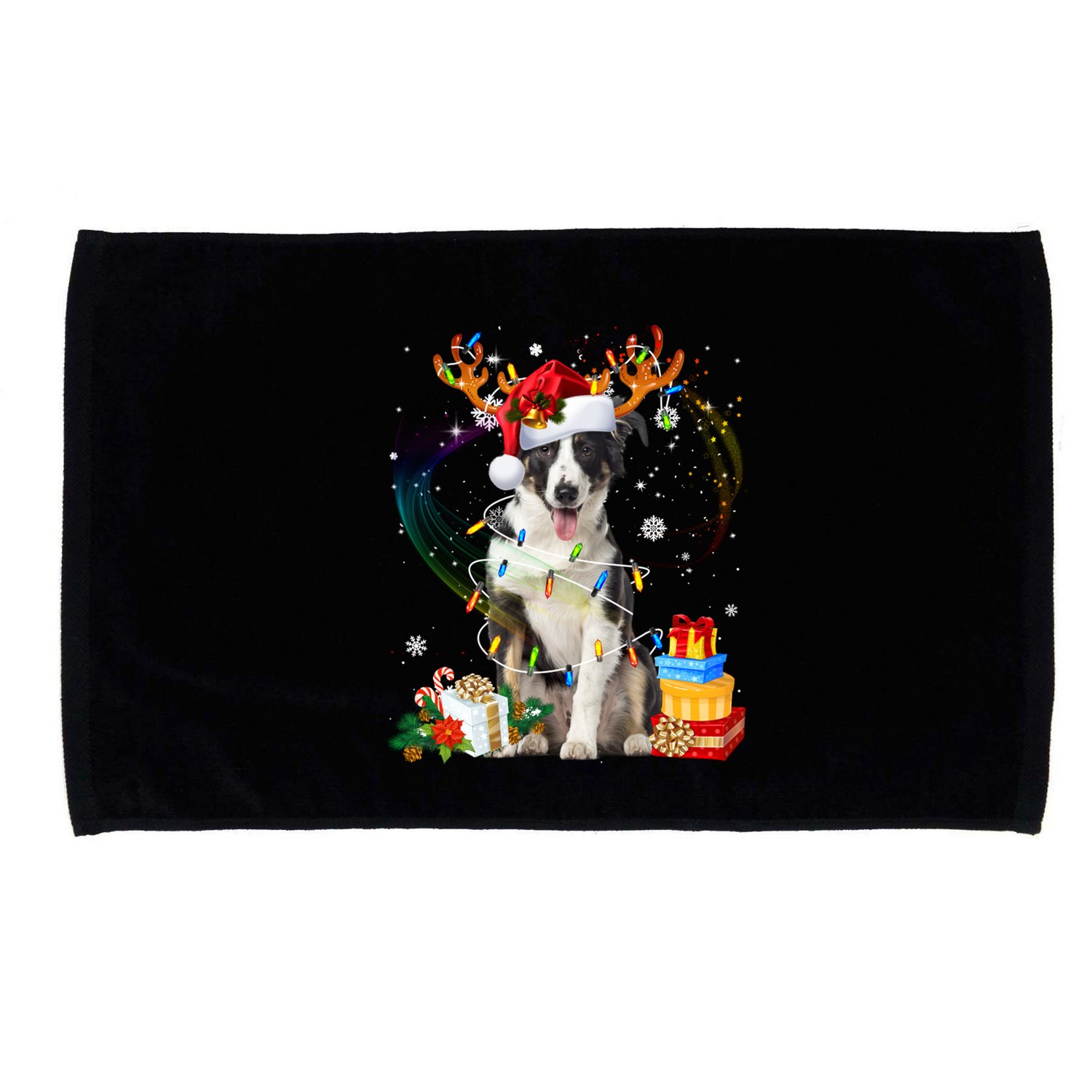 Border Collie Christmas Tree Light Pajama Dog Xmas Gift Microfiber Hand Towel