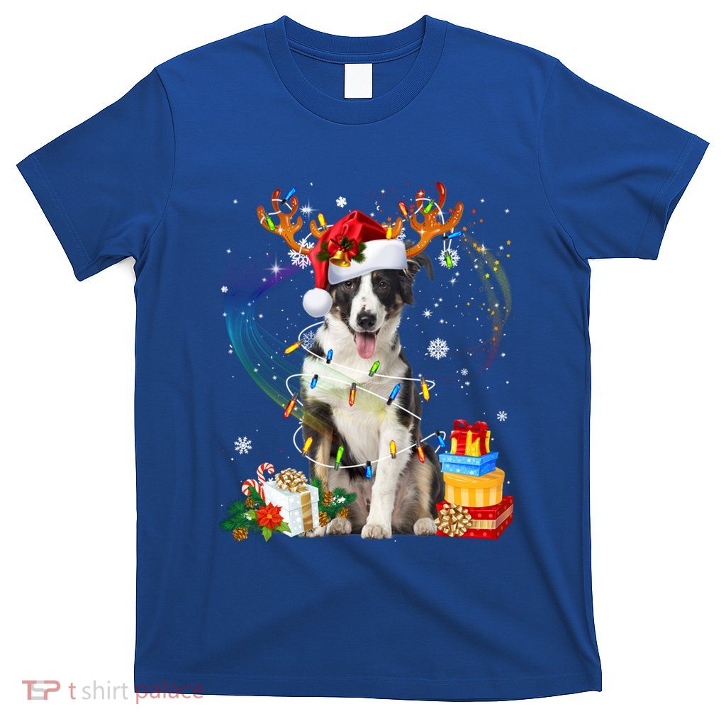 Border Collie Christmas Tree Light Pajama Dog Xmas Gift T-Shirt