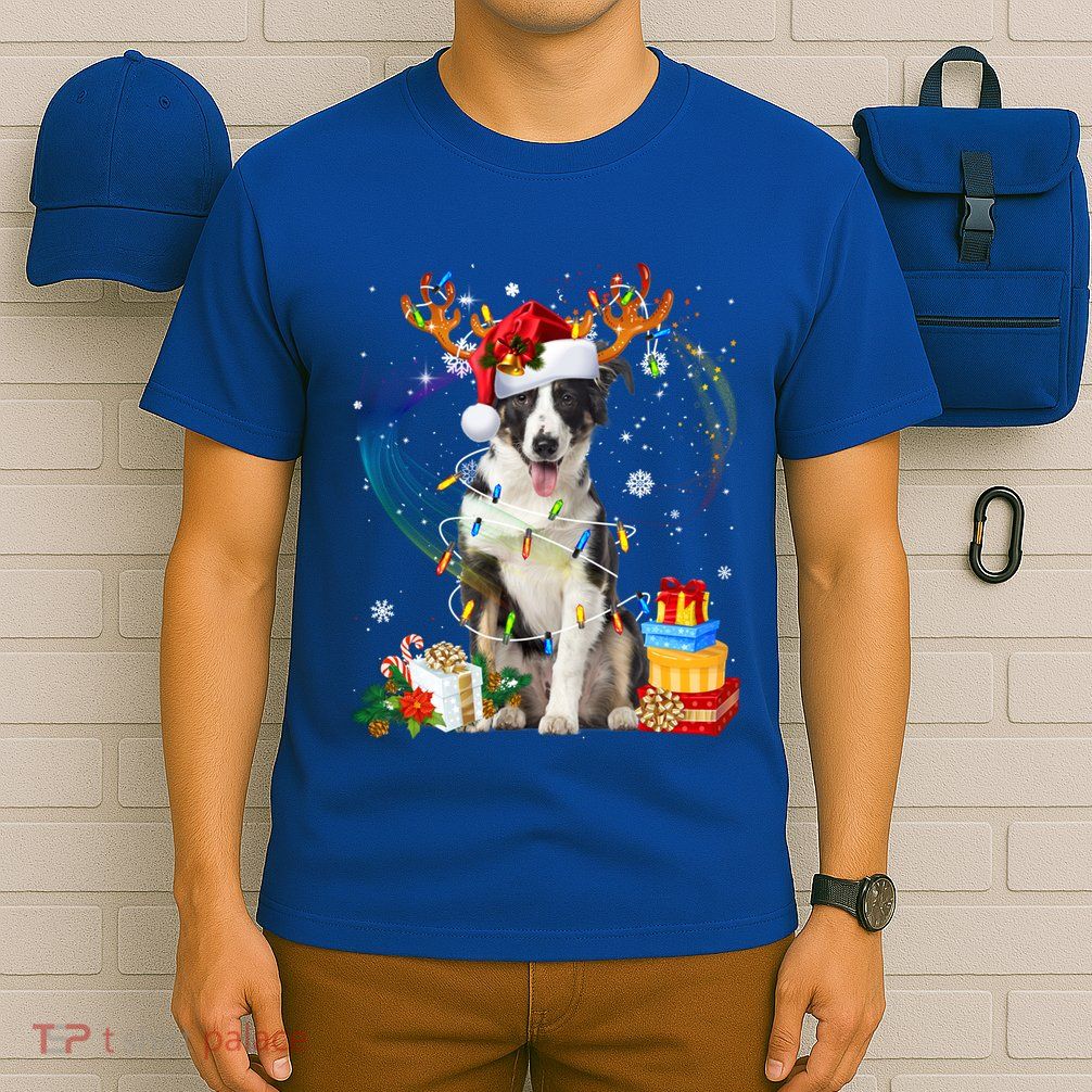 Border Collie Christmas Tree Light Pajama Dog Xmas Gift T-Shirt