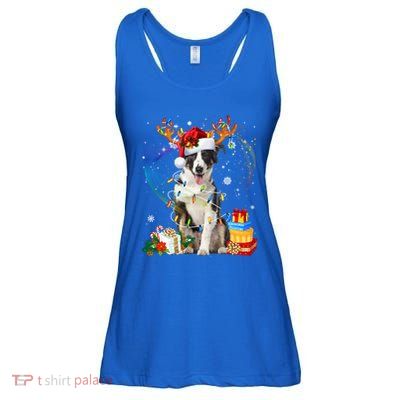 Border Collie Christmas Tree Light Pajama Dog Xmas Gift Ladies Essential Flowy Tank