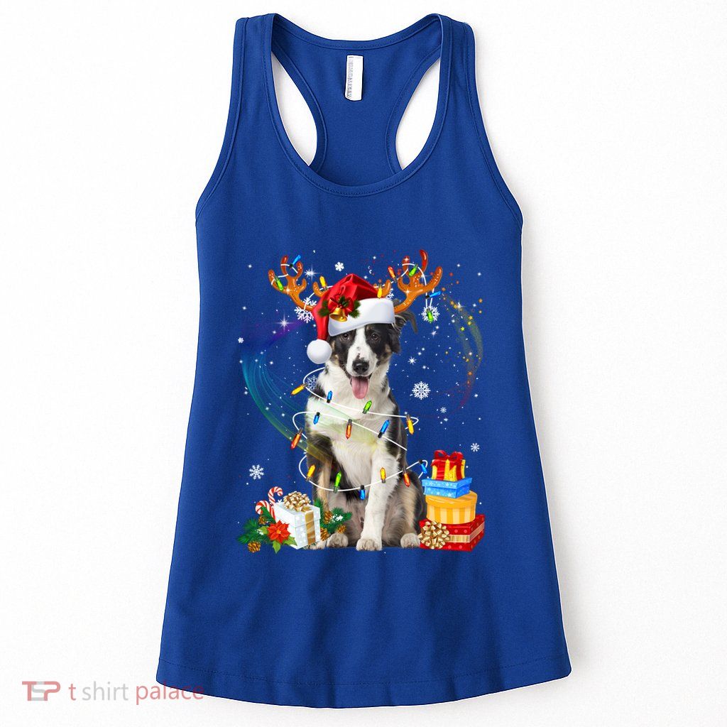 Border Collie Christmas Tree Light Pajama Dog Xmas Gift Womens Tank Top