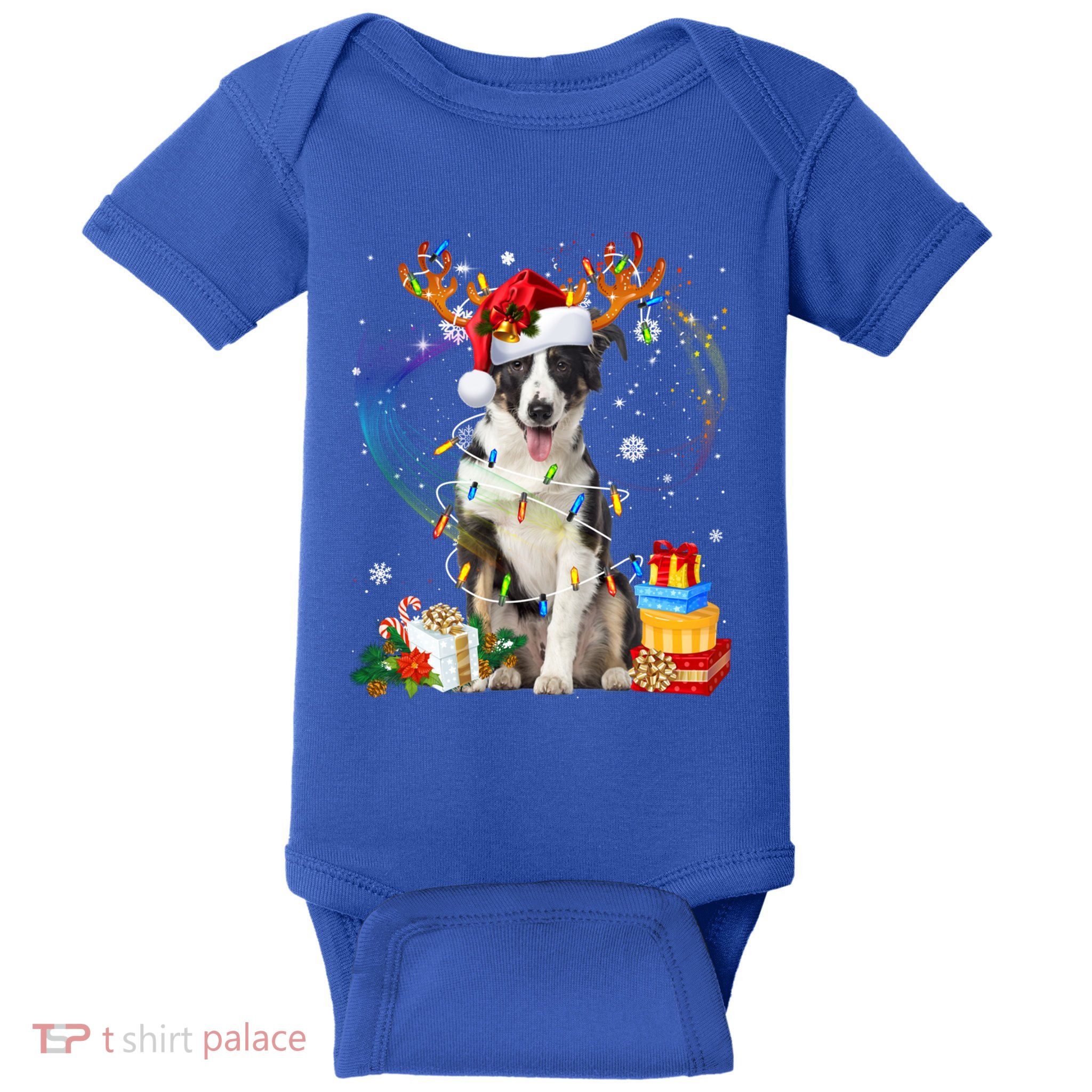 Border Collie Christmas Tree Light Pajama Dog Xmas Gift Baby Bodysuit