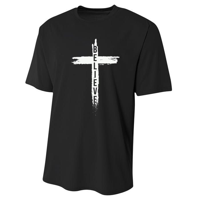 Believe Christian Cross Jesus Christ Christians Performance Sprint T-Shirt