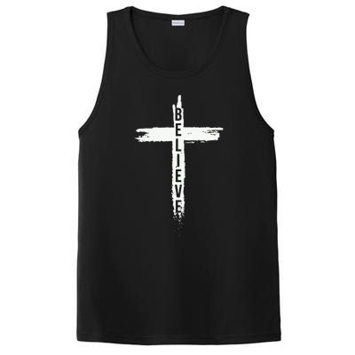 Believe Christian Cross Jesus Christ Christians PosiCharge Competitor Tank