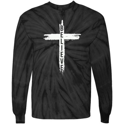 Believe Christian Cross Jesus Christ Christians Tie-Dye Long Sleeve Shirt