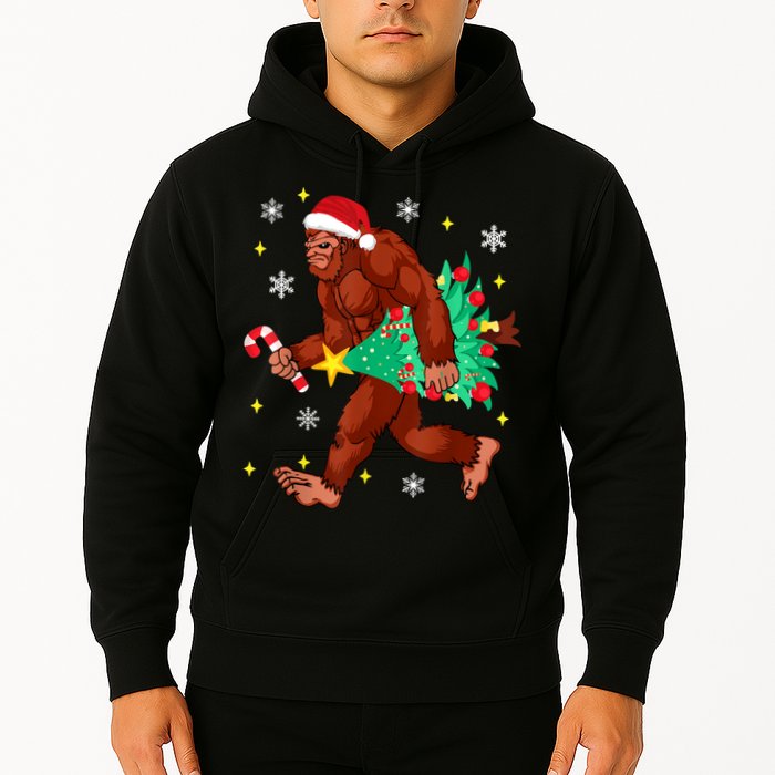 Bigfoot Carrying Christmas Tree Funny Xmas 2021 Sasquatch Hoodie