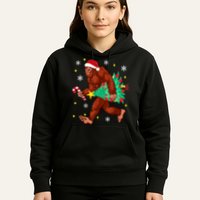 Bigfoot Carrying Christmas Tree Funny Xmas 2021 Sasquatch Hoodie