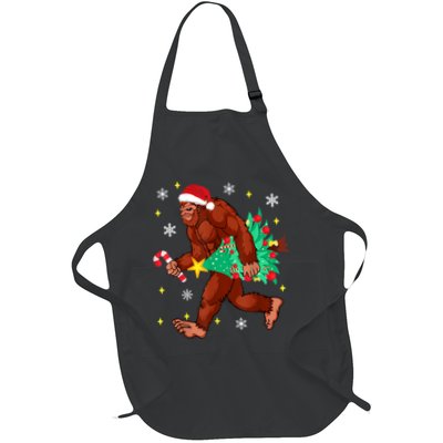 Bigfoot Carrying Christmas Tree Funny Xmas 2021 Sasquatch Apron