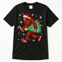 Bigfoot Carrying Christmas Tree Funny Xmas 2021 Sasquatch Tall T-Shirt