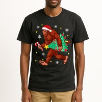 Bigfoot Carrying Christmas Tree Funny Xmas 2021 Sasquatch Tall T-Shirt