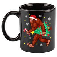 Bigfoot Carrying Christmas Tree Funny Xmas 2021 Sasquatch 11oz C Handle Ceramic Mug