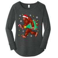 Bigfoot Carrying Christmas Tree Funny Xmas 2021 Sasquatch Women's Perfect Tri Tunic Long Sleeve Shirt