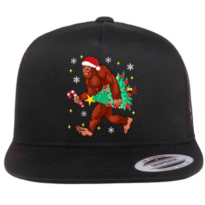 Bigfoot Carrying Christmas Tree Funny Xmas 2021 Sasquatch Flatbill Hat