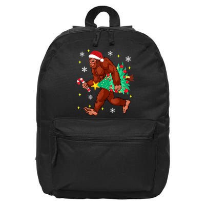 Bigfoot Carrying Christmas Tree Funny Xmas 2021 Sasquatch 16 in Basic Backpack