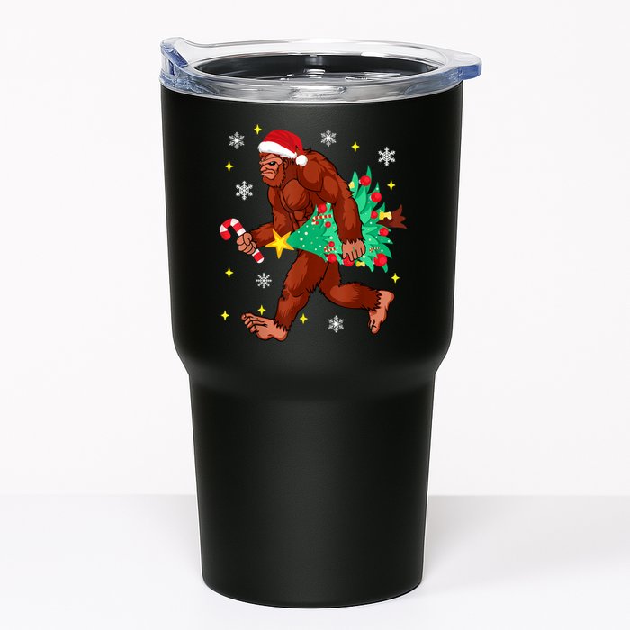 Bigfoot Carrying Christmas Tree Funny Xmas 2021 Sasquatch Tumbler