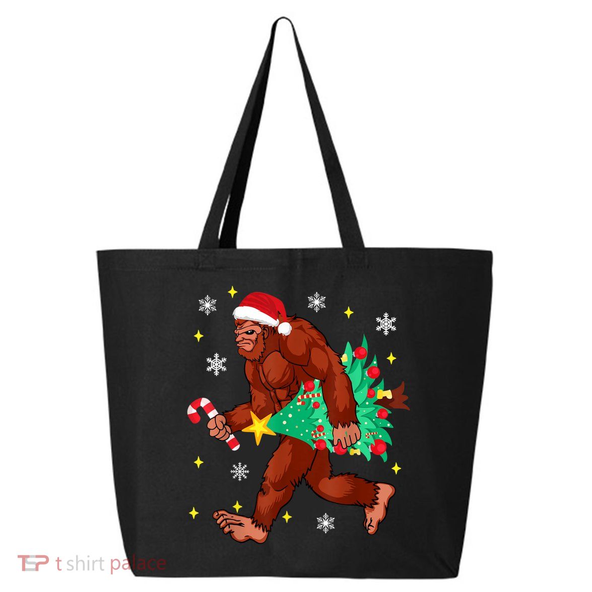 Bigfoot Carrying Christmas Tree Funny Xmas 2021 Sasquatch 25L Jumbo Tote