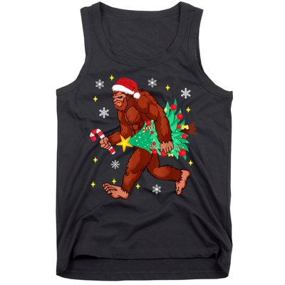 Bigfoot Carrying Christmas Tree Funny Xmas 2021 Sasquatch Tank Top