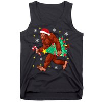 Bigfoot Carrying Christmas Tree Funny Xmas 2021 Sasquatch Tank Top