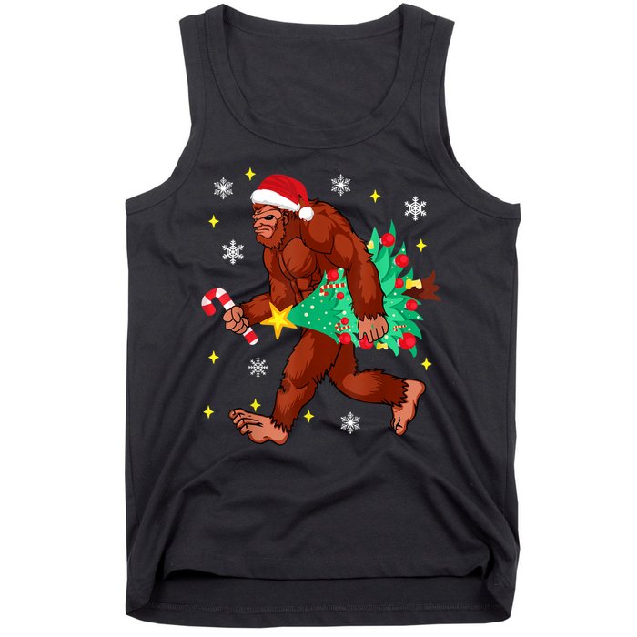 Bigfoot Carrying Christmas Tree Funny Xmas 2021 Sasquatch Tank Top