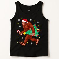 Bigfoot Carrying Christmas Tree Funny Xmas 2021 Sasquatch Tank Top