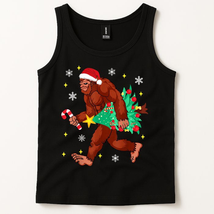 Bigfoot Carrying Christmas Tree Funny Xmas 2021 Sasquatch Tank Top