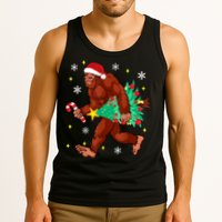 Bigfoot Carrying Christmas Tree Funny Xmas 2021 Sasquatch Tank Top