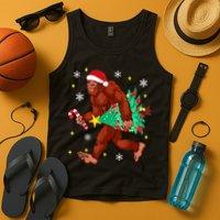Bigfoot Carrying Christmas Tree Funny Xmas 2021 Sasquatch Tank Top