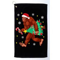 Bigfoot Carrying Christmas Tree Funny Xmas 2021 Sasquatch Golf Towel