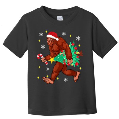 Bigfoot Carrying Christmas Tree Funny Xmas 2021 Sasquatch Toddler T-Shirt