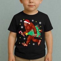 Bigfoot Carrying Christmas Tree Funny Xmas 2021 Sasquatch Toddler T-Shirt