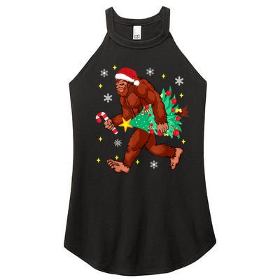 Bigfoot Carrying Christmas Tree Funny Xmas 2021 Sasquatch Women’s Perfect Tri Rocker Tank