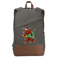 Bigfoot Carrying Christmas Tree Funny Xmas 2021 Sasquatch Cotton Canvas Backpack