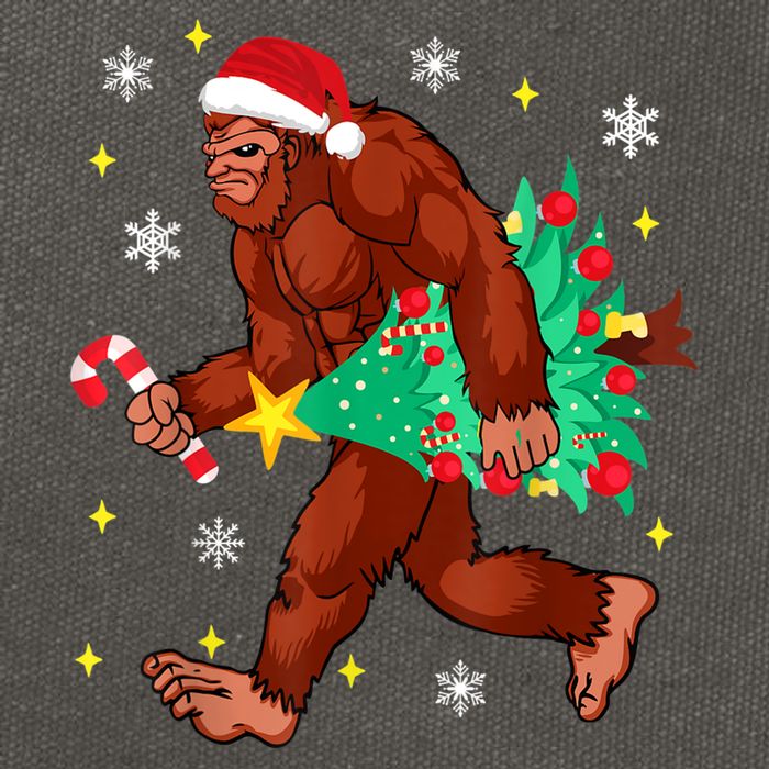 Bigfoot Carrying Christmas Tree Funny Xmas 2021 Sasquatch Cotton Canvas Backpack