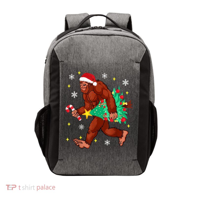 Bigfoot Carrying Christmas Tree Funny Xmas 2021 Sasquatch Vector Backpack