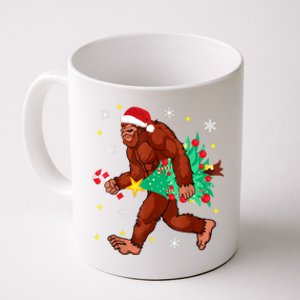 Bigfoot Carrying Christmas Tree Funny Xmas 2021 Sasquatch Coffee Mug