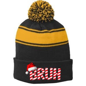 Bruh Christmas Candy Cane Funny Xmas Bruh Gift Stripe Pom Pom Beanie