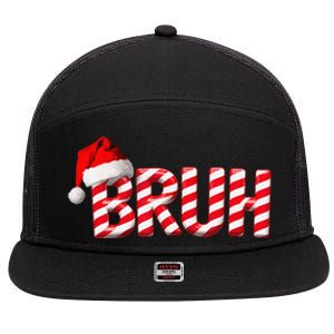 Bruh Christmas Candy Cane Funny Xmas Bruh Gift 7 Panel Mesh Trucker Snapback Hat