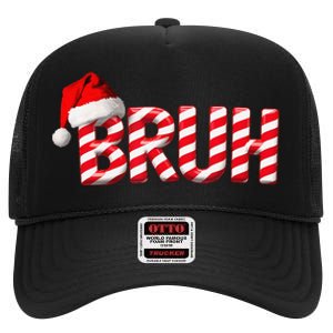 Bruh Christmas Candy Cane Funny Xmas Bruh Gift High Crown Mesh Back Trucker Hat