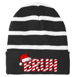 Bruh Christmas Candy Cane Funny Xmas Bruh Gift Striped Beanie with Solid Band