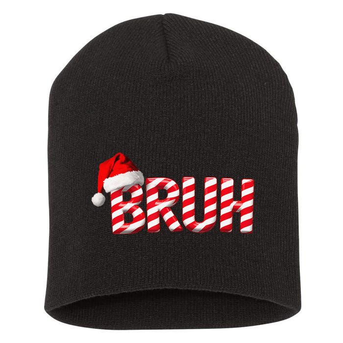 Bruh Christmas Candy Cane Funny Xmas Bruh Gift Short Acrylic Beanie