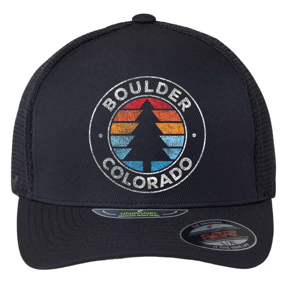 Boulder Colorado Co Vintage Retro 70s Flexfit Unipanel Trucker Cap